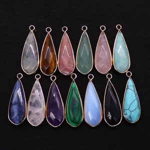 Pendentif Goutte en Pierre Naturelle Facettée Bordure en Cuivre Plaqué Or Forme de Goutte d'eau Pendentif Seul DIY Accessoires Fabrication Bijoux