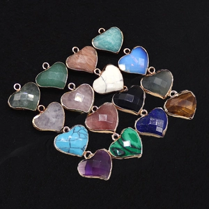 Natuursteen Hart Gefacetteerde Hanger Zonder Ketting Hartvorm Verguld Malachiet Rozenkwarts Lapis DIY Sieraden Accessoire Voor Vrouwen Cadeau
