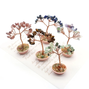 Ensemble d'arbres à monnaie en cristal fait main avec pierres gemmes et fil de cuivre