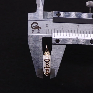 Macro-opname van de meting van de 6 mm brede rechthoekige filigraan hanger met een schuifmaat