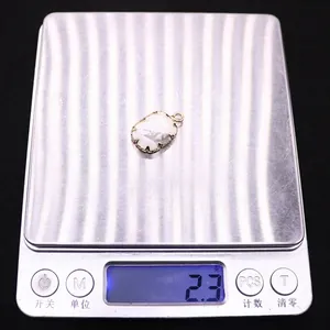 Detailweergave van rechthoekige natuurstenen hanger van 2,3 gram op een digitale weegschaal
