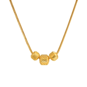 Collier en acier inoxydable plaqué or 18 carats avec trois perles barils gravées