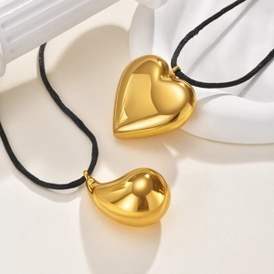 Minimalist Stainless Steel Hollow Heart Teardrop Pendant Adjustable Black Cord Necklace Personalized Jewelry For Women Men