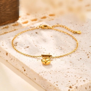 Bracelet coeur en acier inoxydable plaqué or 18k avec chaîne réglable pour femme