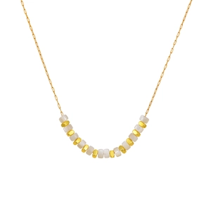 Elegant gold franco chain necklace with alternating shell white beads and cubes