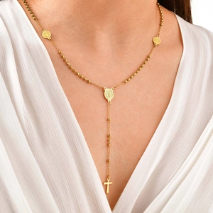 Collana vintage in acciaio inossidabile con medaglioni religiosi e pendente a croce
