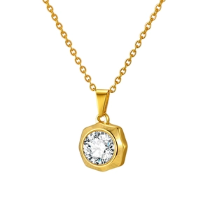 18K gold plated stainless steel necklace with sparkling geometric zircon pendant for women