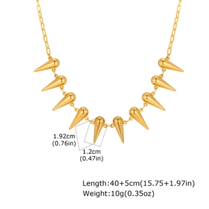 Détail du collier à pointes en acier doré montrant les dimensions et la longueur 40+5cm