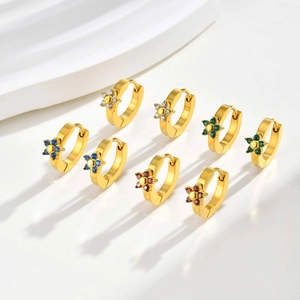 Orecchini a cerchio con fiori in zircone oro, blu, bianco, verde e rosso in set
