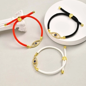 Evil eye tree of life charm bracelets with adjustable Milanese cord in red black and white