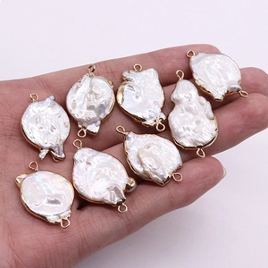 Connecteur perle d'eau douce baroque avec plaquage or pour création de bijoux DIY