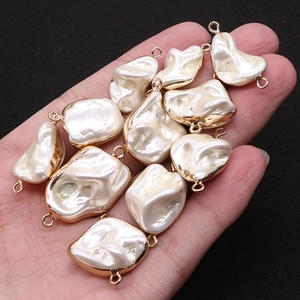 Irregular baroque pearls with gold plated double-hole connectors for DIY jewelry making