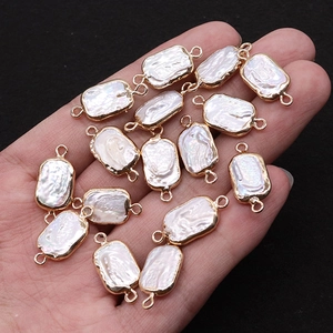 Natural freshwater pearl rectangular pendants with gold connectors for DIY necklaces