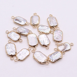 Natural rectangular baroque pearl connector with gold plating for DIY jewelry making