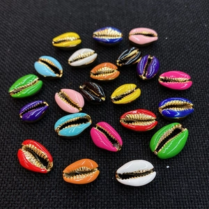 Colorful electroplated shell beads with golden serrated edges for DIY jewelry making