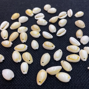 Natural white shell beads with yellow rings and pre-drilled holes for DIY jewelry