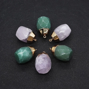 Faceted purple and green natural stone pendants with gold plated metal ring caps