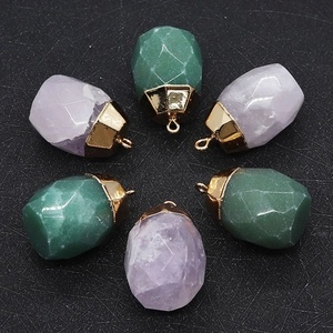 Faceted Natural Stone Pendants Rose Quartz Green Aventurine Cylindrical Electroplated Copper Charms For DIY Jewelry Making