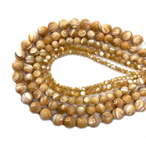 Natural yellow shell beads for jewelry making with white spiral texture in various sizes