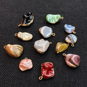 Irregular Shell Pendant Charms Baroque Natural Shell Tooth Shape Gold Plated Frame Pendant Only Without Chain DIY Jewelry
