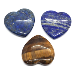 Pierres naturelles polies en forme de cœur en œil de tigre et lapis-lazuli pour bijoux