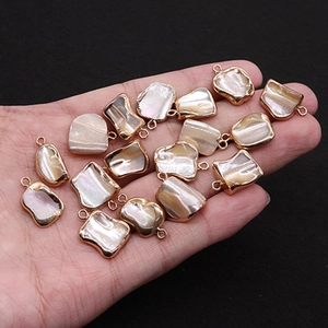 Natural sea shell tooth pendants with gold plated edges for DIY jewelry making