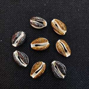 Natural cut seashell beads with gold and black glitter coating for DIY jewelry making