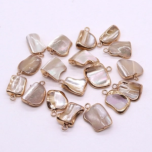 Natural sea shell tooth pendants with gold plated edges for DIY jewelry making