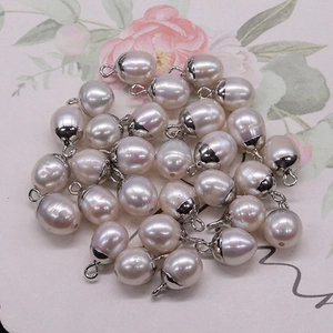 Natural freshwater pearl oval pendants with silver plated metal caps for DIY jewelry