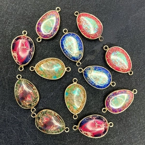 Colorful teardrop emperor stone pendants with gold metal edge for DIY jewelry