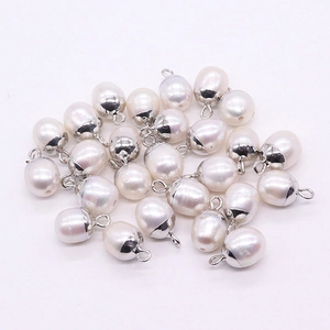 Oval freshwater pearl pendants with silver metal loops for DIY jewelry necklace