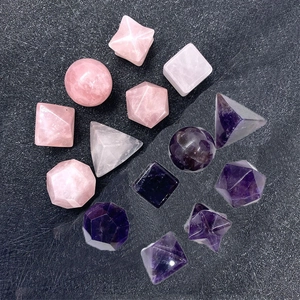 Natural Amethyst Rose Quartz Clear Quartz Geometric Stone Polished Platonic Solids Healing Crystal Meditation Home Decor