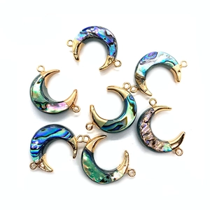 Natural crescent moon abalone shell connectors with golden double loops for DIY jewelry