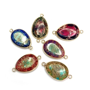 Waterdrop natural imperial stone pendants with gold plated edges for DIY jewelry making