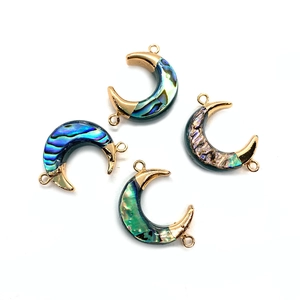 Natural abalone shell crescent moon connectors with gold plated edges for DIY jewelry making