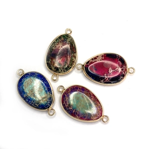 Colorful natural stone teardrop pendants in gold plating for DIY jewelry making