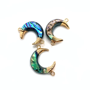Three crescent abalone shell connectors with gold plating for DIY jewelry making