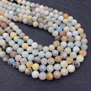 Macro view of natural amazonite stone beads in blue and green for DIY jewelry making