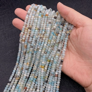 Macro detail of 2-3mm faceted amazonite beads string with multi-color natural stones