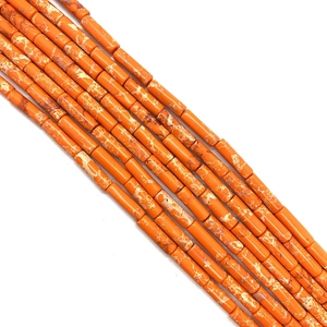 Perles cylindriques en pierre naturelle à motif de marbre orange pour la création de bijoux
