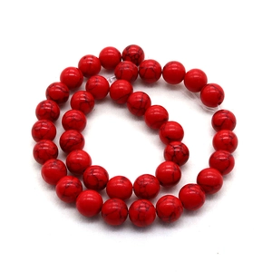 Cuentas de turquesa sintética roja pulida con vetas negras para joyería artesanal