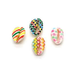 Natural shell beads with colorful painted plaid and floral patterns for DIY jewelry making