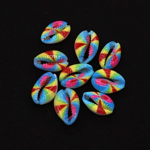 Macro shot of 9 rainbow striped natural freshwater shells for DIY jewelry making