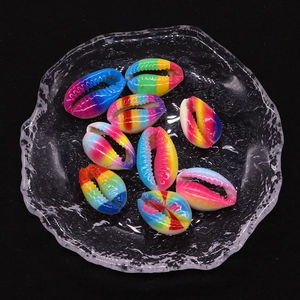 Rainbow gradient cowrie shell beads with natural shell texture for DIY jewelry making