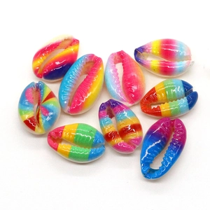 Rainbow cowrie shell beads with colorful gradient for DIY jewelry making and necklaces