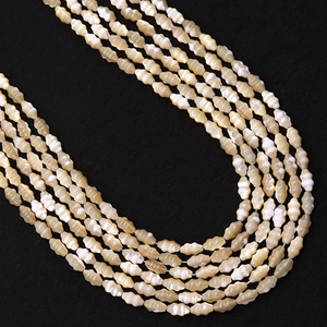 Macro shot of 5x8mm natural shell beads with pearlescent luster for DIY jewelry making