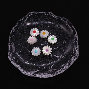 Natural white shell daisy beads with colorful centers for DIY necklaces and bracelets