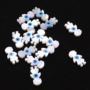 Natural Shell Beads Girl Shape With Evil Eye Pattern For DIY Jewelry Making Iridescent White Mother Of Artificial Pearl Loose Beads