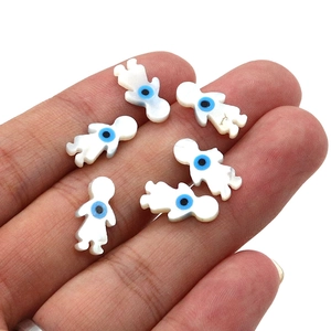 Natural seashell human figure beads with evil eye detail for DIY jewelry making