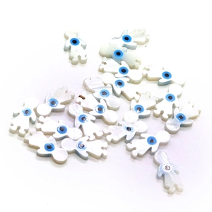 Humanoid mother of pearl shell beads with evil eye design for DIY jewelry making